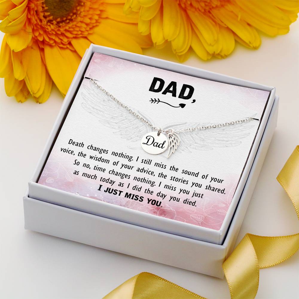 Angel Wing Dad Necklace - I Just Miss You - Loss of Dad Gift