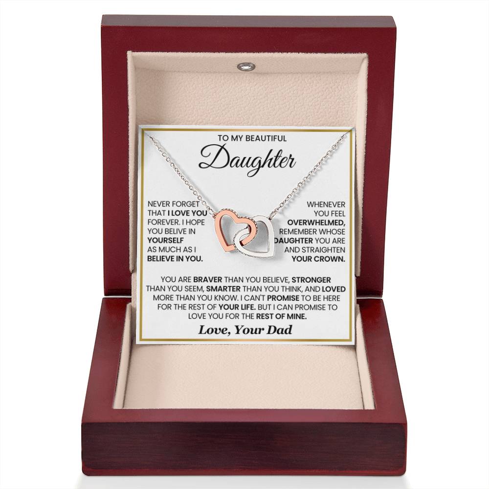To My Daughter Necklace - Beautiful Daughter Jewelry for Birthday & Proud Dad Moments - Interlocking Hearts Necklace - Personalize Memories