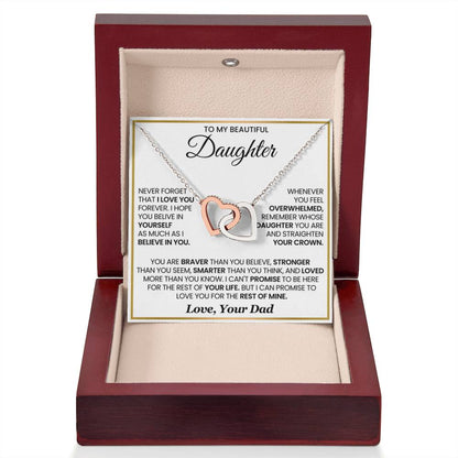 To My Daughter Necklace - Beautiful Daughter Jewelry for Birthday & Proud Dad Moments - Interlocking Hearts Necklace - Personalize Memories