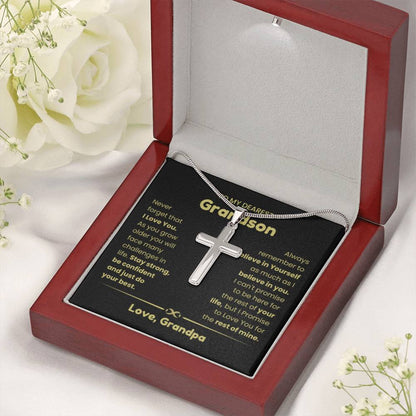 To My Grandson - Grandson Gift from Grandma - As you grow older you will face many challenges in life - Artisan Cross Necklace - Personalize Memories