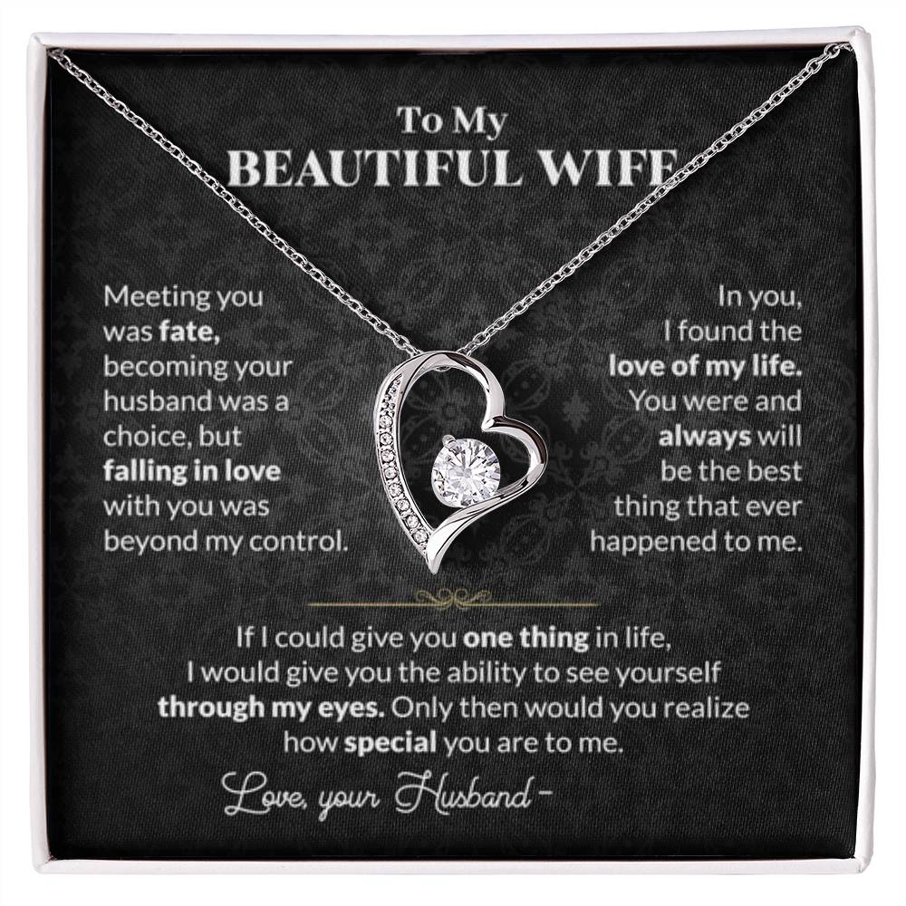 To My Beautiful Wife Necklace - Touching Romantic Gift for Wife from Husband for Christmas, Anniversary & Valentine’s Day - Forever Love Necklace - Personalize Memories