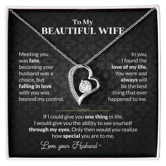 To My Beautiful Wife Necklace - Touching Romantic Gift for Wife from Husband for Christmas, Anniversary & Valentine’s Day - Forever Love Necklace - Personalize Memories