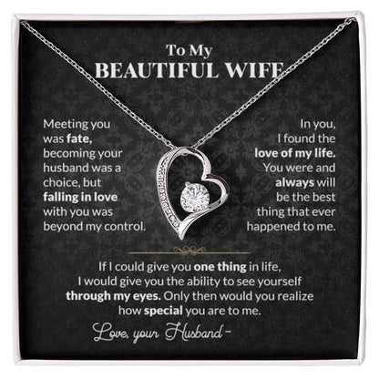 To My Beautiful Wife Necklace - Touching Romantic Gift for Wife from Husband for Christmas, Anniversary & Valentine’s Day - Forever Love Necklace - Personalize Memories