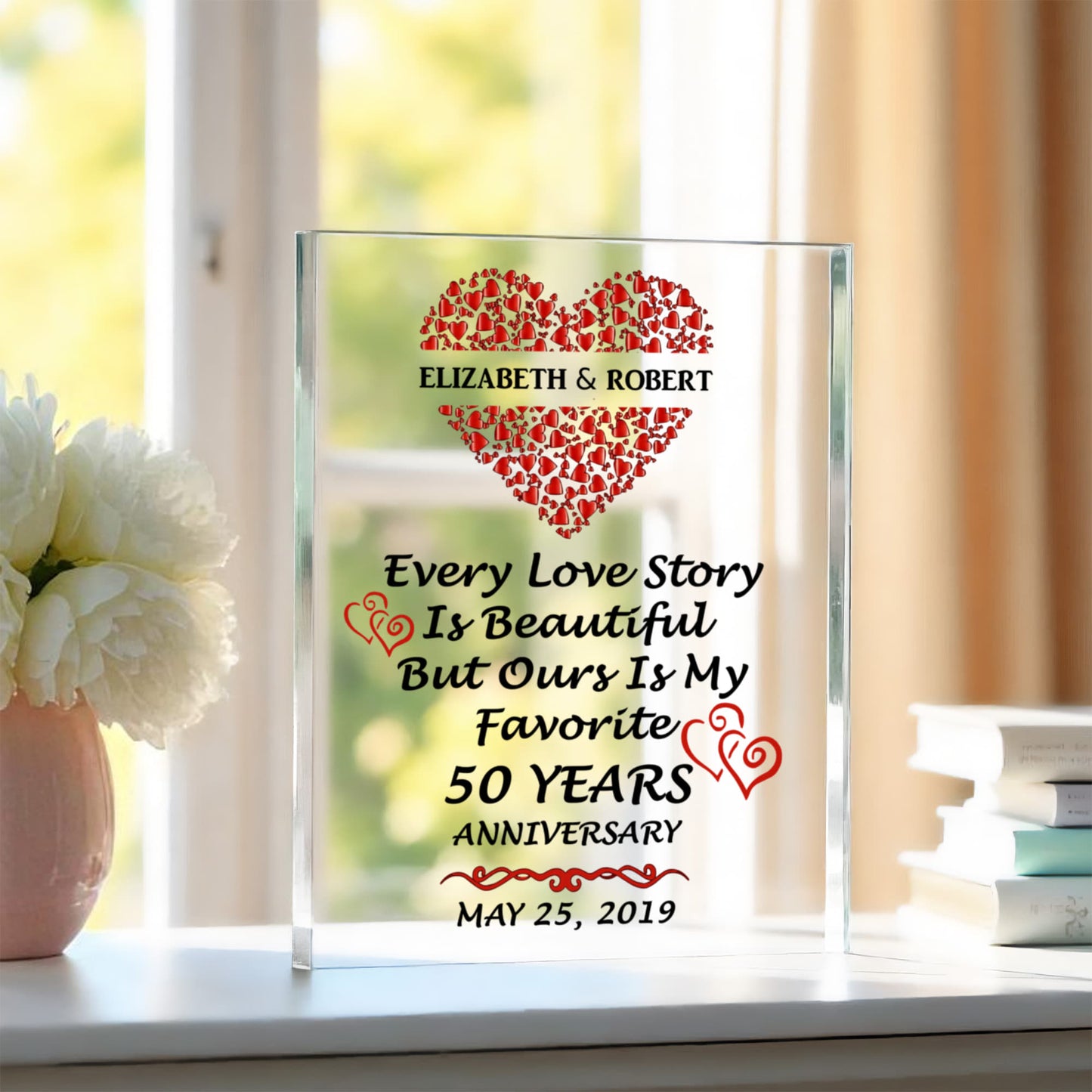 Personalized 50th Anniversary Acrylic Block, Gifts For Couples, 50th Anniversary Gifts For Husband And Wife, Heart Frame 50 Years Of Marriage