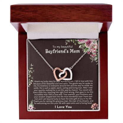 To My Beautiful Boyfriend's Mom - Thank you for raising this gracious man - Interlocking Hearts Necklace - Personalize Memories