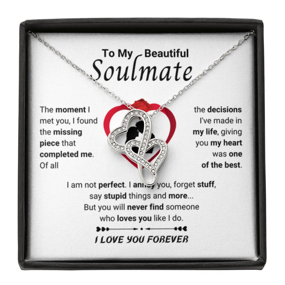 To My Beautiful Soulmate Necklace - Romantic Necklace Gift for Her for Valentine’s Day & Special Occasions - Heart-to-heart Pendant Necklace - Personalize Memories
