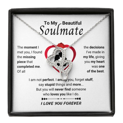 To My Beautiful Soulmate Necklace - Romantic Necklace Gift for Her for Valentine’s Day & Special Occasions - Heart-to-heart Pendant Necklace - Personalize Memories