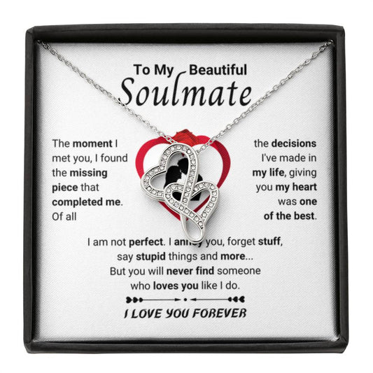 To My Beautiful Soulmate Necklace - Romantic Necklace Gift for Her for Valentine’s Day & Special Occasions - Heart-to-heart Pendant Necklace - Personalize Memories
