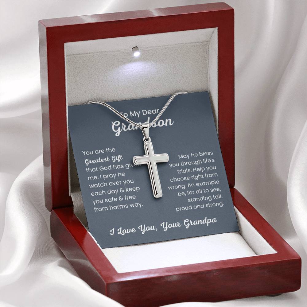 To Dear My Grandson - You are the greatest gift - Gift for Grandson from Grandpa - Artisan Cross Necklace - Personalize Memories