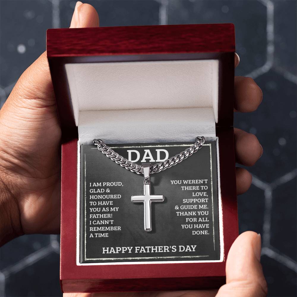 Dad - I'm proud - Artisan Cross with Cuban Link Chain - Father's Day Present - Personalize Memories