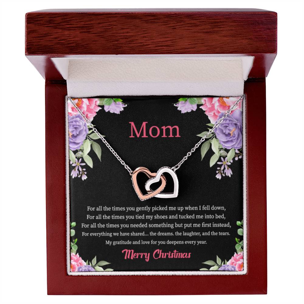 Christmas Gift for Mom - You Mean The World To Me - Interlocking Hearts Necklace - Personalize Memories