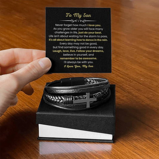 Best Gift for Son – Birthday, Graduation, Christmas – Men’s Cross Bracelet - Personalize Memories