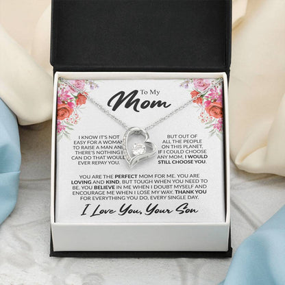Gift for Mom from Son - You're The Perfect Mom For Me - Forever Love Necklace - Personalize Memories