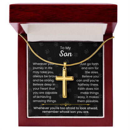 To My Son - Always be brave and be strong - Gift for Son - Artisan Cross Necklace - Personalize Memories