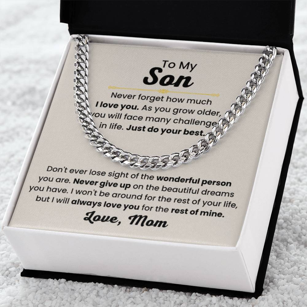 Son Necklace Gift from Mom, Birthday, Graduation & Christmas Jewelry - Cuban Link Chain - Personalize Memories