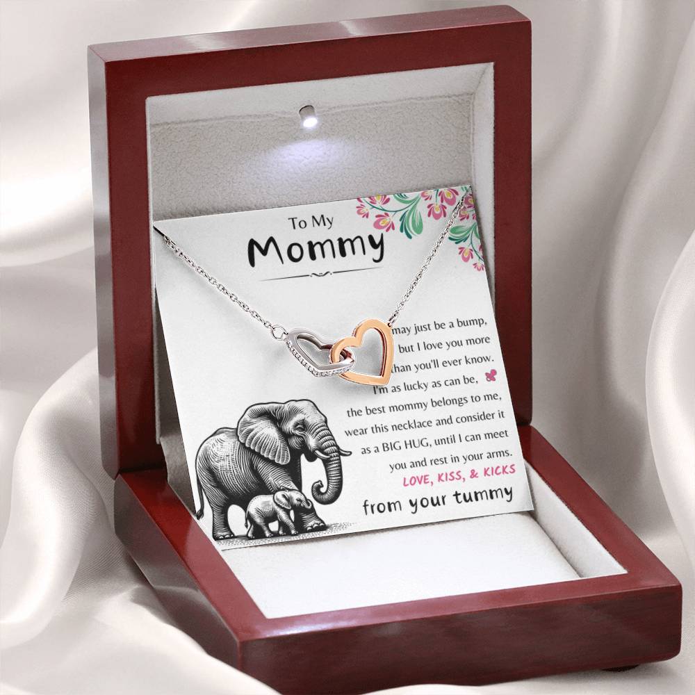 To My Mommy - Love Kiss & Kicks from Your Tummy - Interlocking Hearts Necklace - New Mom Gift - Personalize Memories