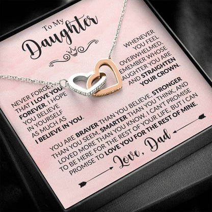 To My Daughter - Never Forget That I Love You - Interlocking Hearts Necklace Gift from Dad - Personalize Memories
