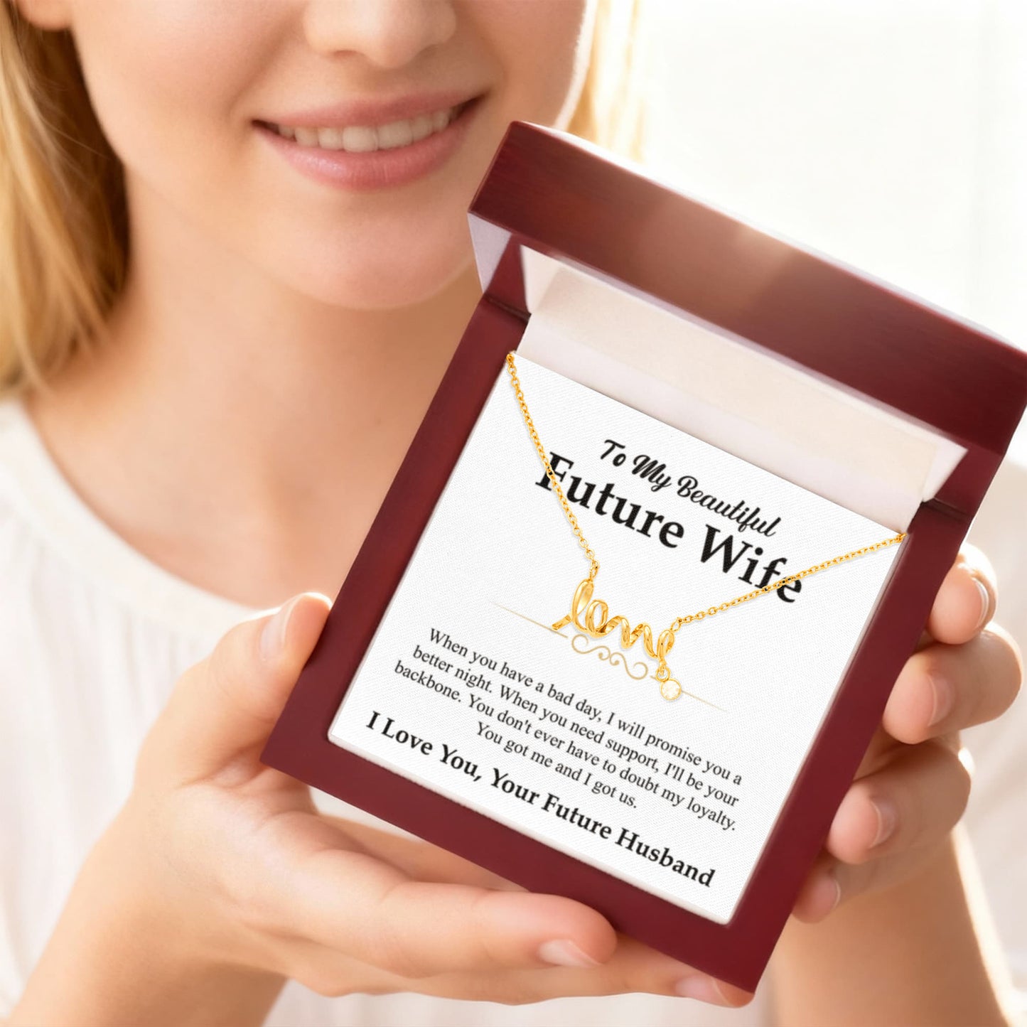 To My Future Wife Gift - Beautiful Necklace for Girlfriend for Birthday, Christmas & Romantic Moments - Scripted Love Necklace - Personalize Memories