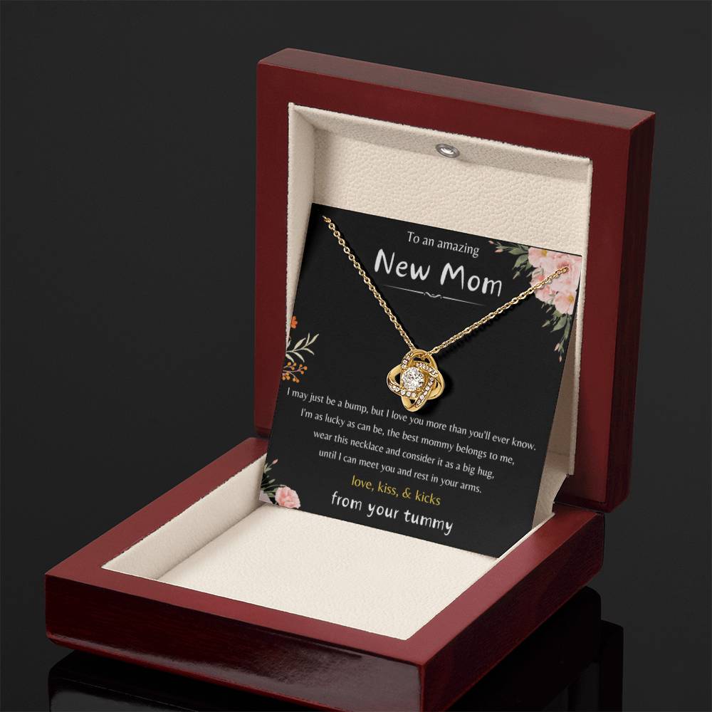 To An Amazing New Mom - Love Kiss & Kicks from Your Tummy - Love Knot Necklace - New Mom Gift - Personalize Memories