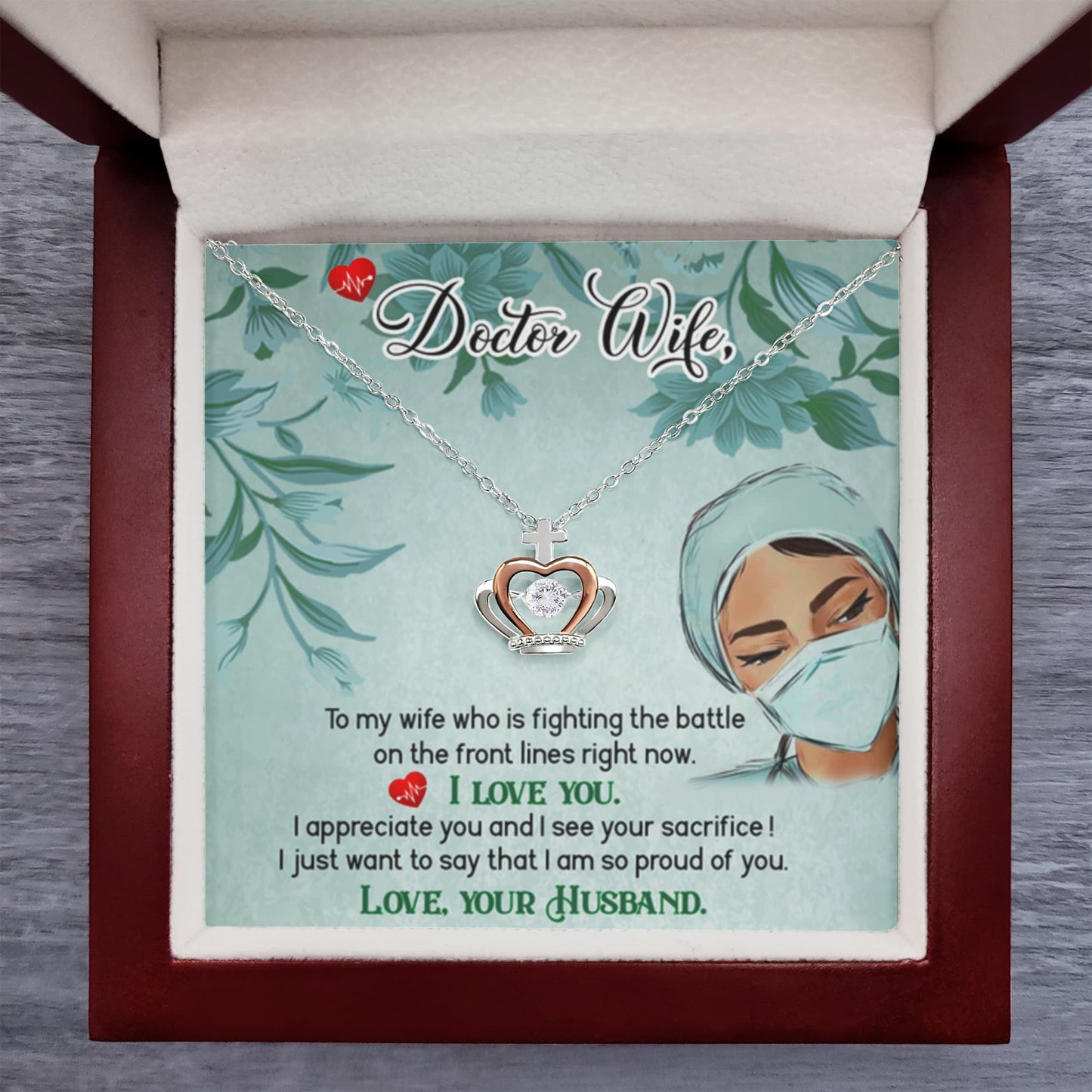 Sentimental Gift for Doctor Wife - Emotional Husband-to-Wife Jewelry for Birthday, Christmas & Valentine’s Day - Crown Pendant Necklace - Personalize Memories