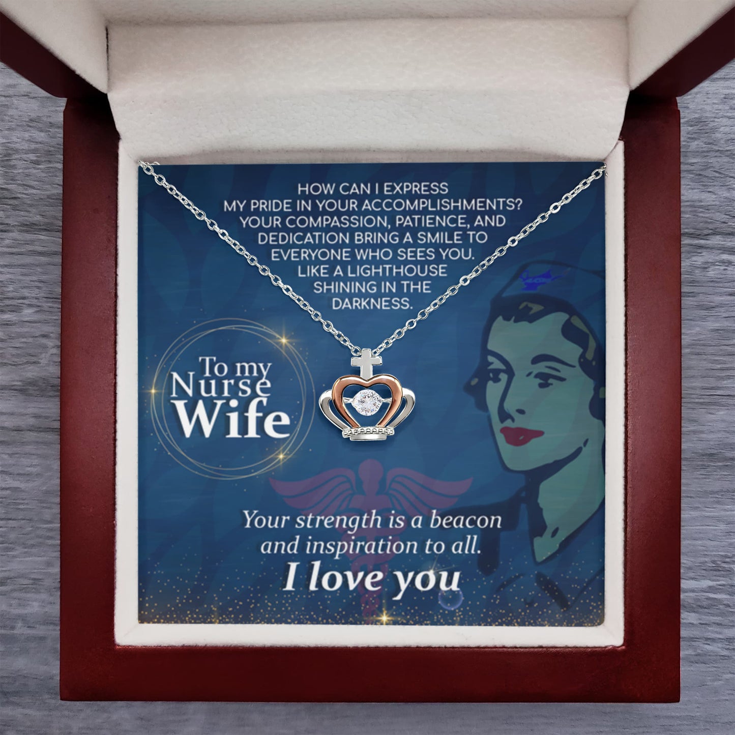 Sentimental Gift for Nurse Wife - Emotional Husband-to-Wife Jewelry for Birthday, Christmas & Valentine’s Day - Crown Pendant Necklace - Personalize Memories