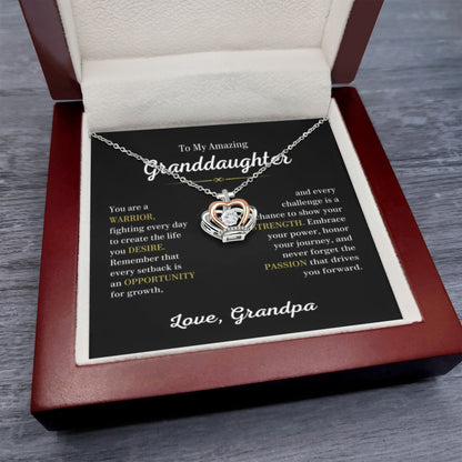 To My Granddaughter Necklace – Graduation & Birthday Gift from Grandpa – Crown Pendant Necklace - Personalize Memories