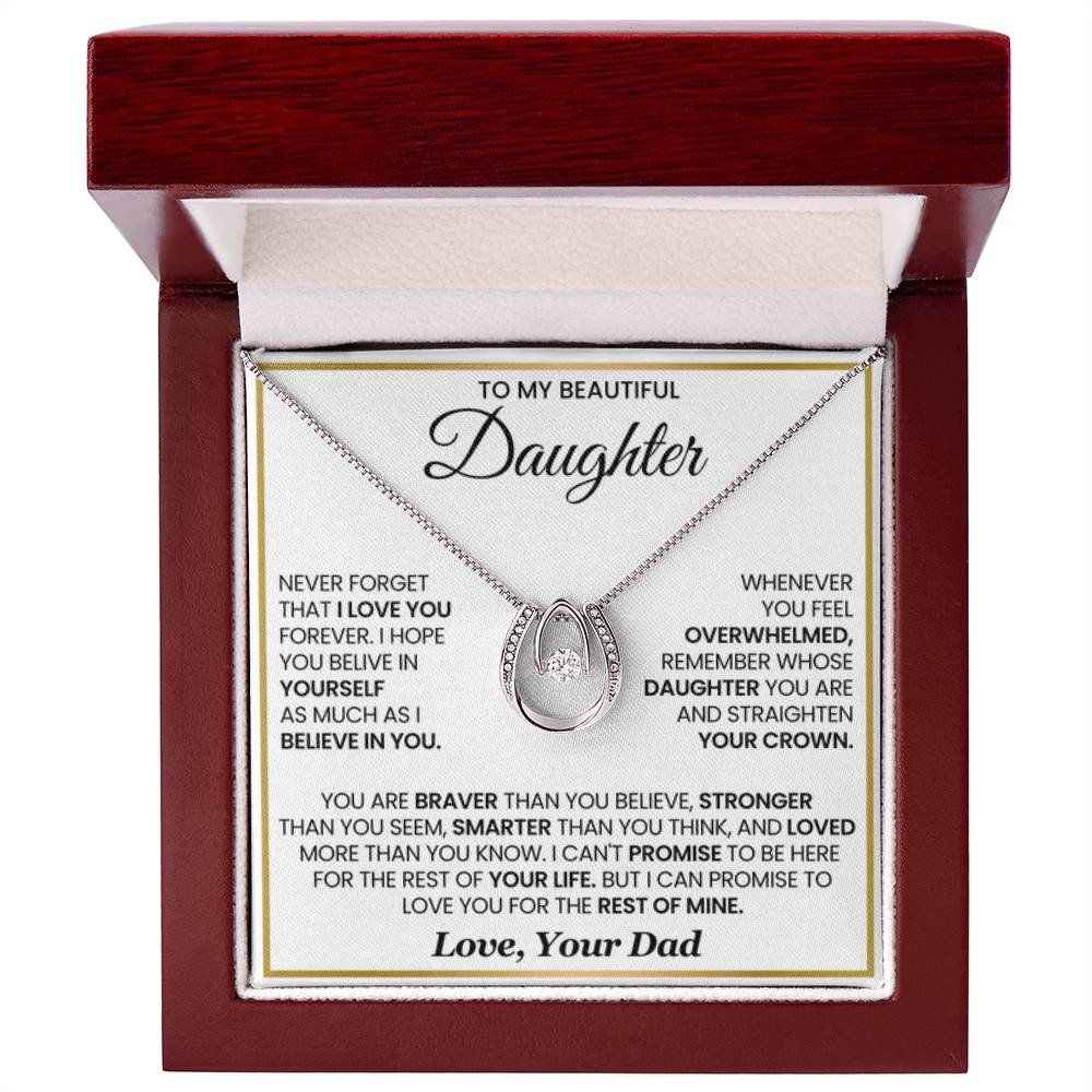 To My Daughter Necklace - Heartwarming Gift from Dad for Daughter’s Birthday & Meaningful Achievements - Lucky In Love Necklace - Personalize Memories