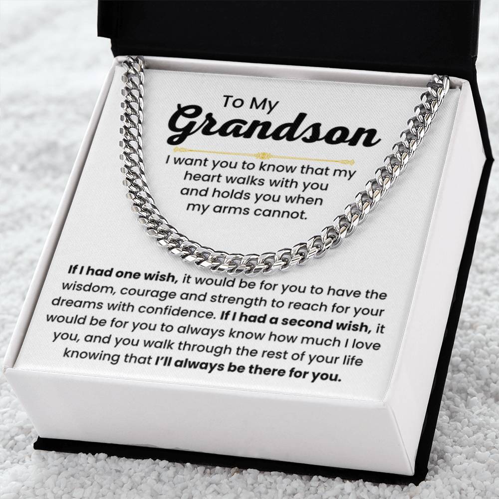Grandson Necklace Gift for Birthday, Graduation, and Christmas - Cuban Link Chain for Him - Personalize Memories