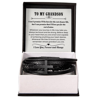 Gift for Grandson – Birthday, Christmas Jewelry – Men's Cross Bracelet - Personalize Memories