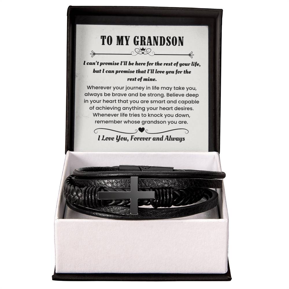 Gift for Grandson – Birthday, Christmas Jewelry – Men's Cross Bracelet - Personalize Memories