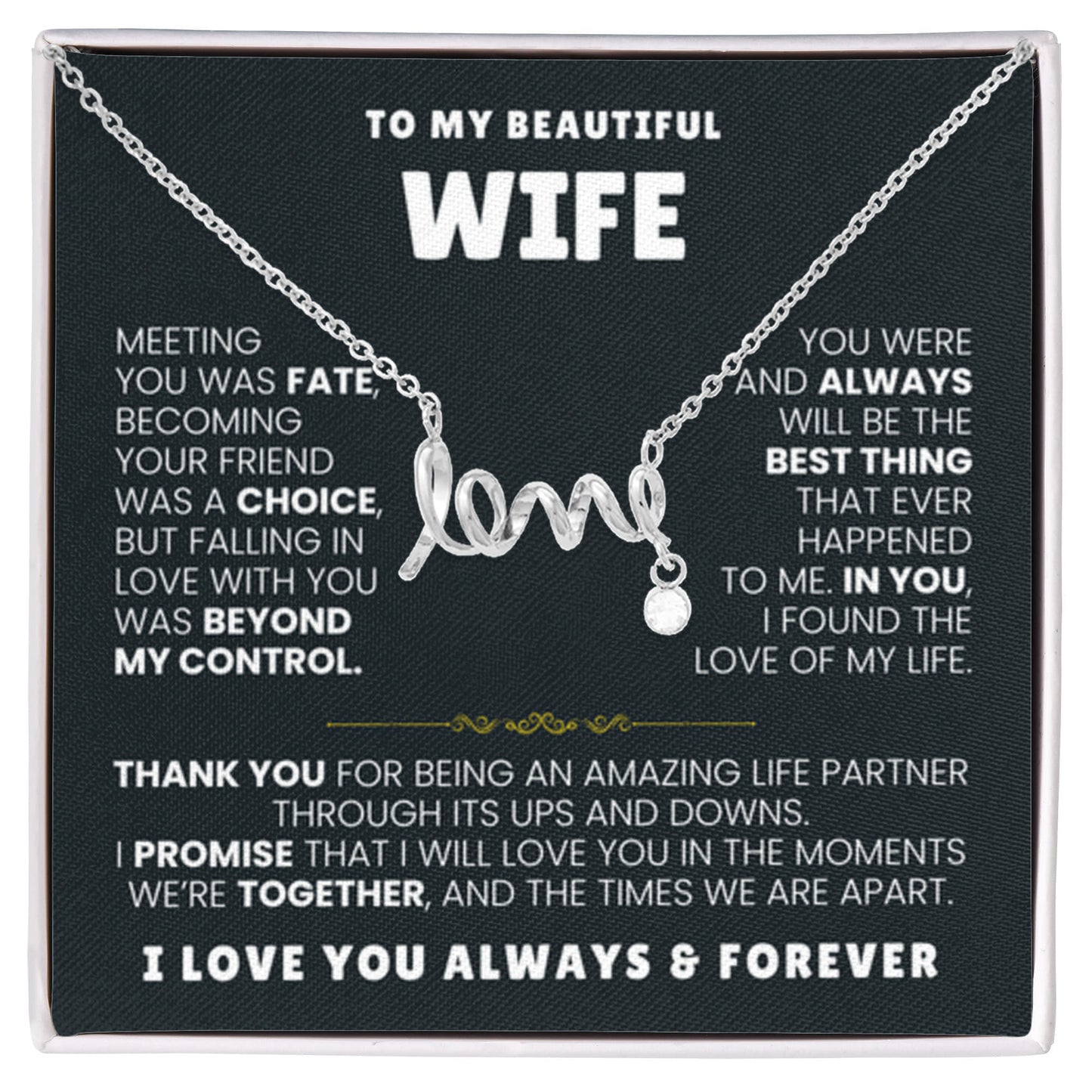 To My Wife Necklace - Sentimental Jewelry Gift from Husband for Birthday, Anniversary & Valentine’s Day - Scripted Love Necklace - Personalize Memories