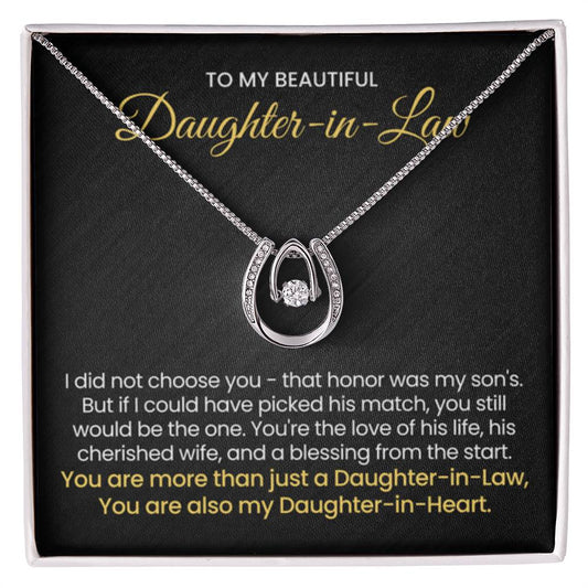 To My Daughter In Law - You are also my Daughter in heart - Lucky In Love Necklace - Personalize Memories