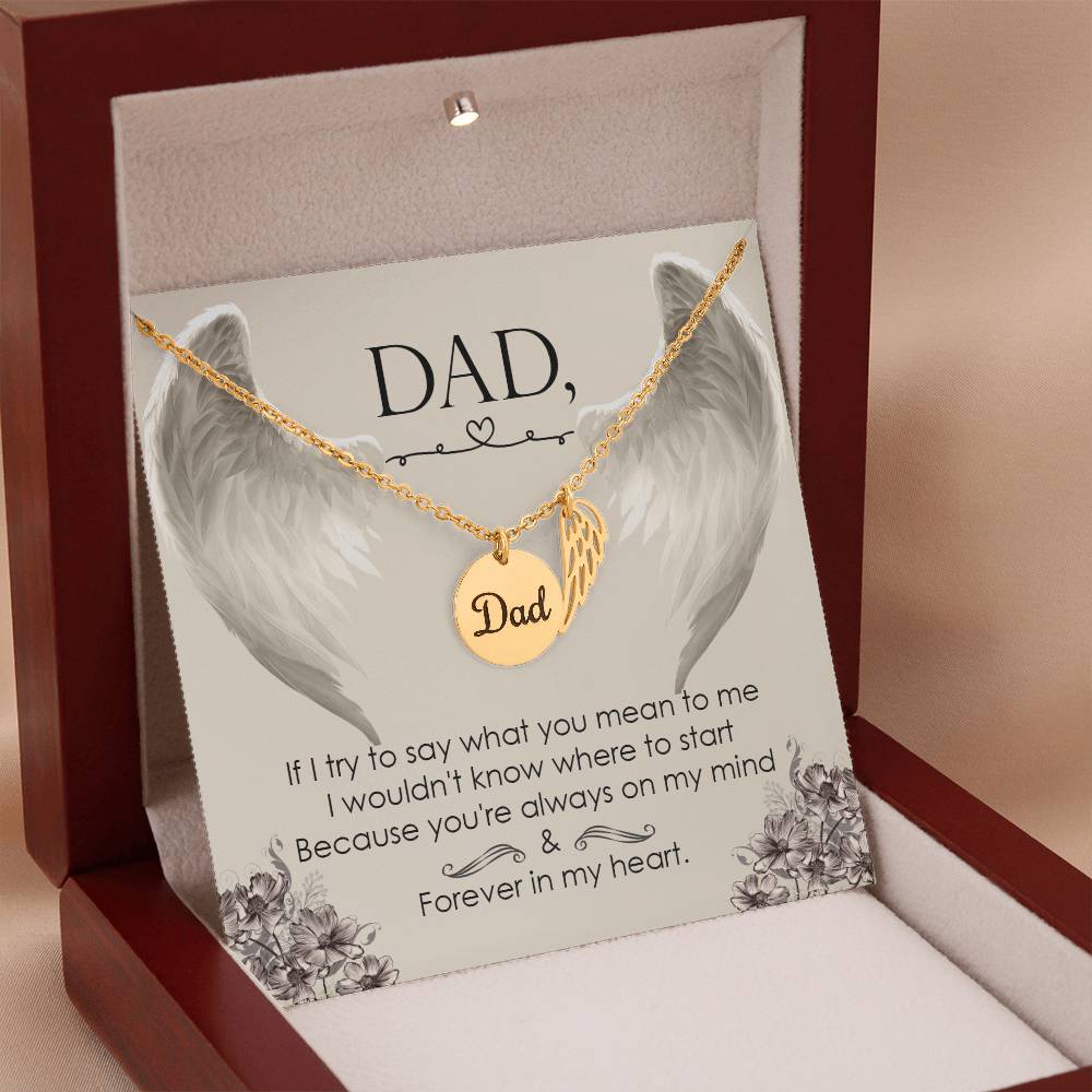 Angel Wing Dad Necklace Gift from Heaven - Forever in my Heart - Father Sympathy Gift