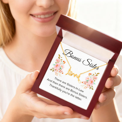 Gift for Bonus Sister - Thankfully You're the Latter - Scripted Love Necklace - Personalize Memories