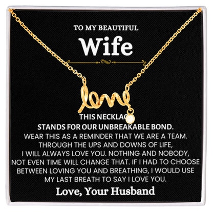 To My Beautiful Wife Necklace - Emotional Love Jewelry Gift from Husband for Valentine’s Day & Birthday Happiness - Scripted Love Necklace - Personalize Memories