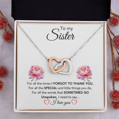 To My Sister Necklace - Thank You Gift for Sister - Interlocking Hearts Necklace - Personalize Memories