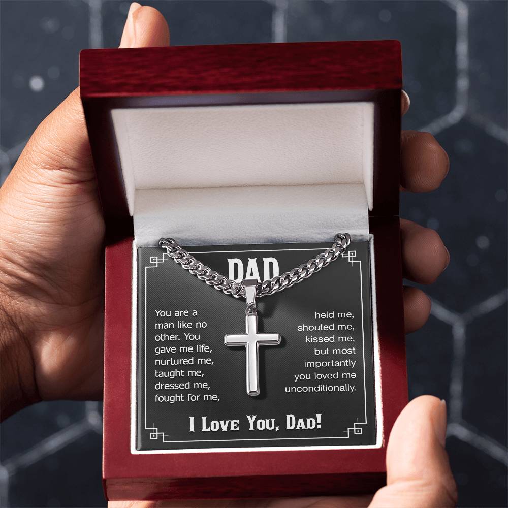 Dad - You are a man like no other - Present for Dad - Artisan Cross with Cuban Link Chain - Personalize Memories