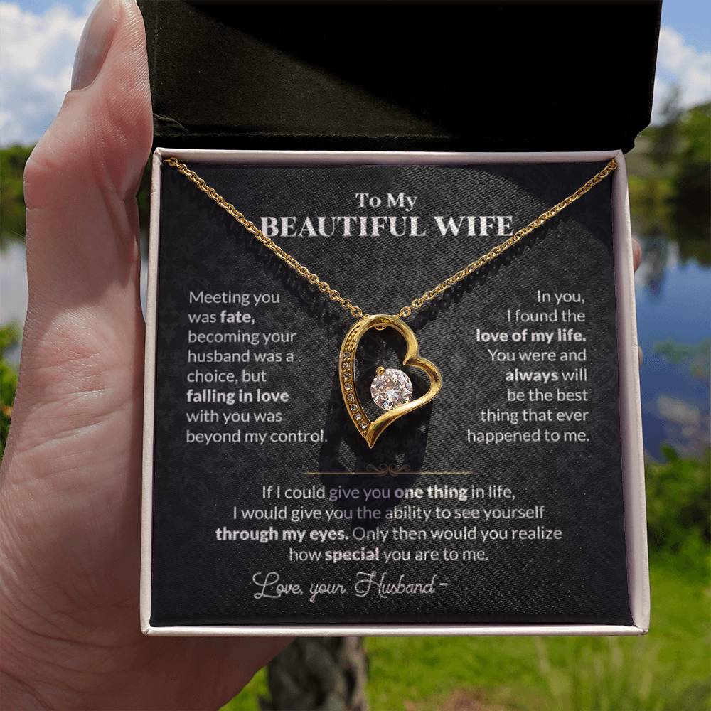 To My Beautiful Wife Necklace - Touching Romantic Gift for Wife from Husband for Christmas, Anniversary & Valentine’s Day - Forever Love Necklace - Personalize Memories