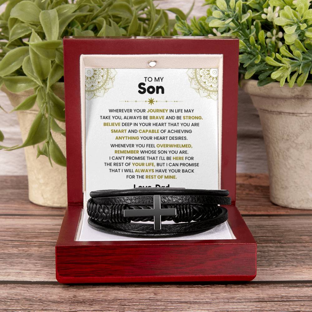 Dad to Son – Birthday, Graduation Gift – Men's Cross Bracelet - Personalize Memories