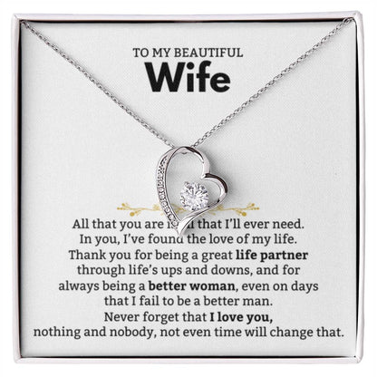 To My Beautiful Wife Necklace - Beautiful Wife Jewelry Gift for Birthday, Valentine’s Day & Special Romantic Moments - Forever Love Necklace - Personalize Memories