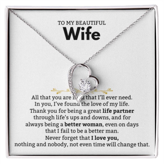 To My Beautiful Wife Necklace - Beautiful Wife Jewelry Gift for Birthday, Valentine’s Day & Special Romantic Moments - Forever Love Necklace - Personalize Memories