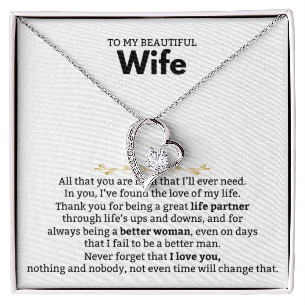 To My Beautiful Wife Necklace - Beautiful Wife Jewelry Gift for Birthday, Valentine’s Day & Special Romantic Moments - Forever Love Necklace - Personalize Memories