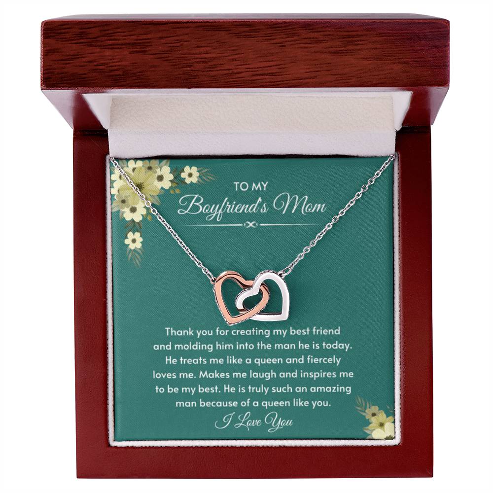 To My Boyfriend's Mom - He is truly such an amazing man - Interlocking Hearts Necklace - Bf Mom Gift - Personalize Memories