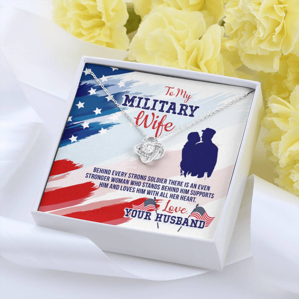 To My Military Wife Gift from Husband - Love Knot Necklace - Personalize Memories