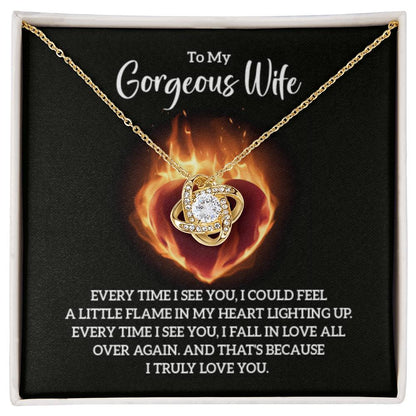 To My Gorgeous Wife Necklace - Romantic Gift For Wives - Perfect For Anniversaries, Birthdays Or Special Occasions - Gifts For Her - Love Knot Necklace - Personalize Memories