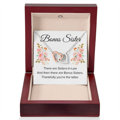 Gift for Bonus Sister - Thankfully You're the Latter - Interlocking Hearts Necklace - Personalize Memories