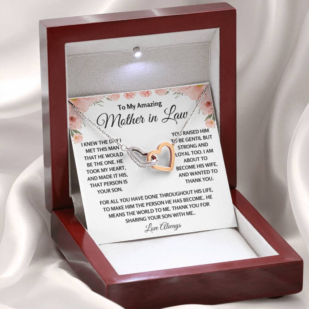 To My Amazing Mother In Law Gift - Thank you for sharing your son with me - Interlocking Hearts Necklace - Personalize Memories