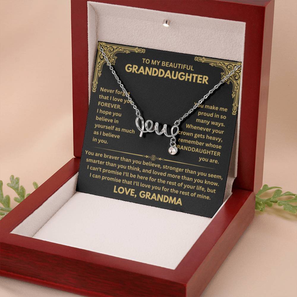To My Granddaughter Necklace – Birthday & Valentine’s Gift from Grandma – Scripted Love Necklace - Personalize Memories
