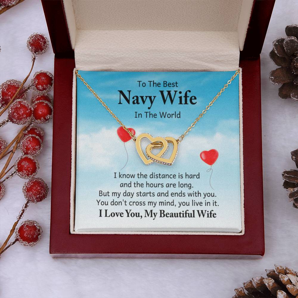 To the best navy wife in the world - I know the distance is hard - Interlocking Hearts Necklace - Personalize Memories