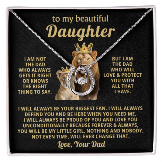 To My Daughter Necklace - Beautiful Daughter Jewelry for Birthday & Proud Dad Moments - Lucky In Love Necklace - Personalize Memories